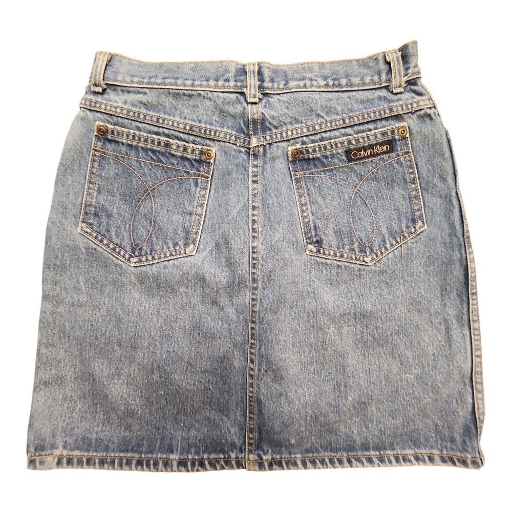 Vintage Y2K Denim Jean Skirt Calvin Klein Size 11 2000's Mini Logo Pockets USA